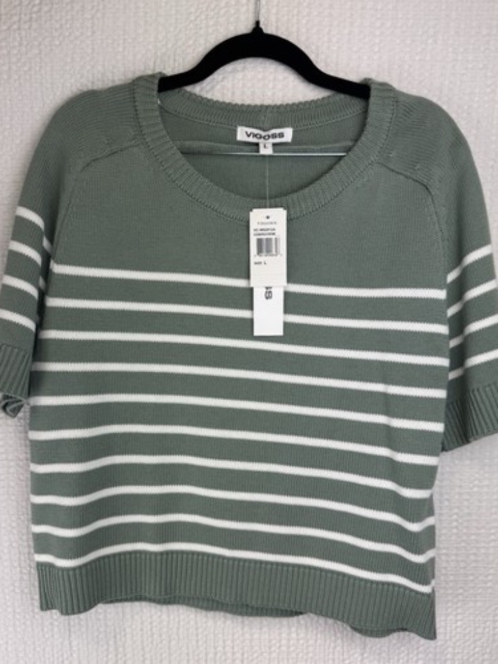 Vigoss Knit Striped Pullover Sweater Iceberg Creme Women's Short Sleeve